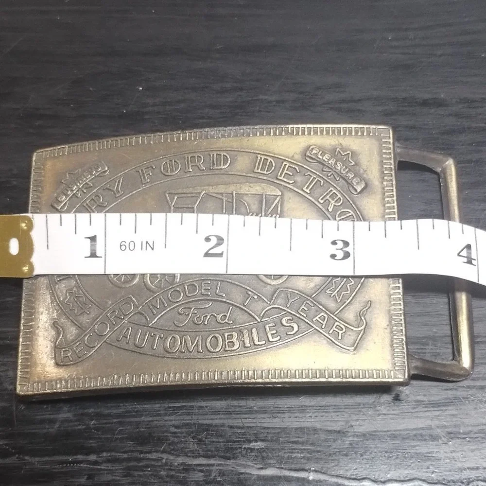 Vintage Henry Ford Detroit Model T Automobiles Brass Tone Belt Buckle